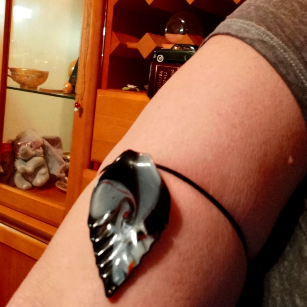 Cut blown glass pendent on a student leatherbracelet new